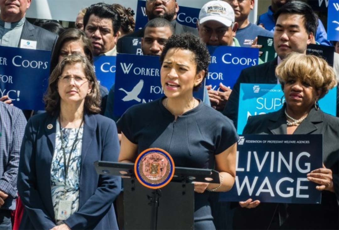 worker coops for nyc protesting to advocate for a living wage